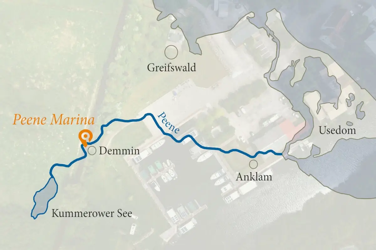 Karte mit der Peene Marina in Demmin